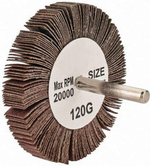 Tru-Maxx - 3" Diam x 1/2" Face Width, Fine Aluminum Oxide Coated Mounted Flap Wheel - 1/4" Shank Mount, 120 Grit, 20,000 Max RPM - Apex Tool & Supply