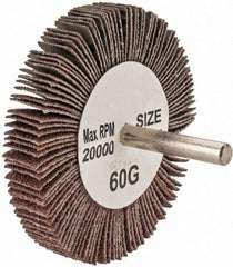 Tru-Maxx - 3" Diam x 1/2" Face Width, Medium Aluminum Oxide Coated Mounted Flap Wheel - 1/4" Shank Mount, 60 Grit, 20,000 Max RPM - Apex Tool & Supply