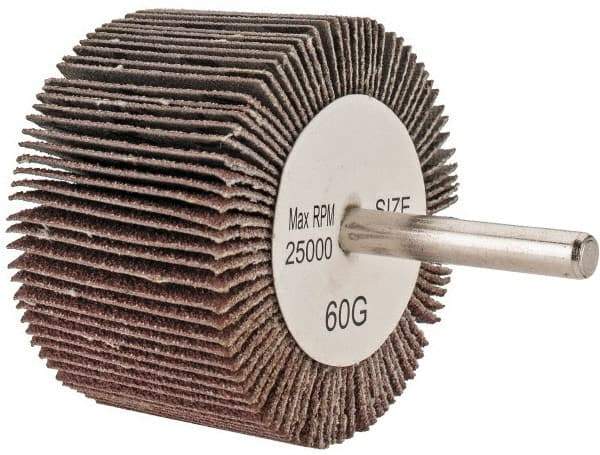 Tru-Maxx - 2-1/2" Diam x 1-1/2" Face Width, Medium Aluminum Oxide Coated Mounted Flap Wheel - 1/4" Shank Mount, 60 Grit, 25,000 Max RPM - Apex Tool & Supply