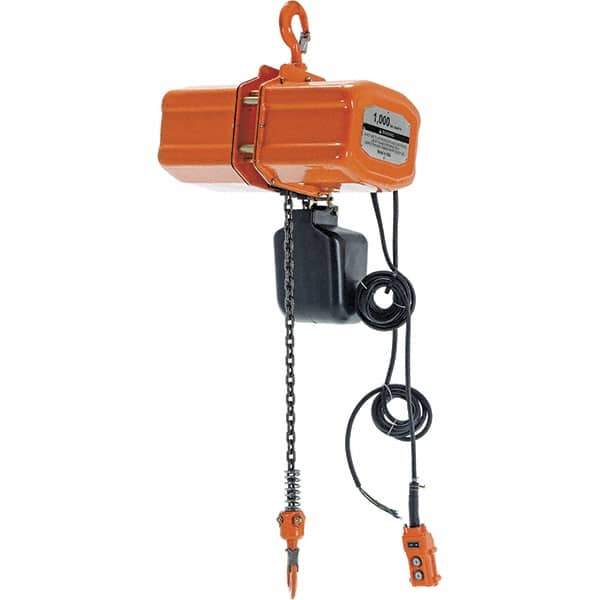 Vestil - 1/2 Ton Capacity, 17 FPM Lift Speed, 110 Volt, Electric Chain Hoist - 1.08 Output hp, 15' Max Lift - Apex Tool & Supply