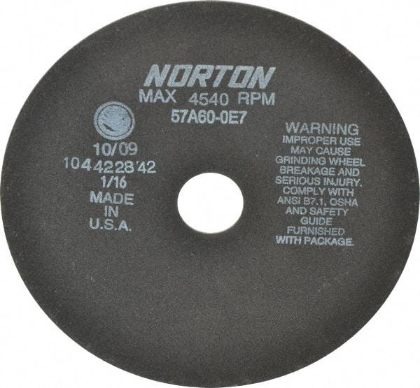 Norton - 8" 60 Grit Aluminum Oxide Cutoff Wheel - 1/16" Thick, 1-1/4" Arbor, 4,540 Max RPM, Use with Stationary Grinders - Apex Tool & Supply
