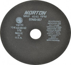 Norton - 8" 60 Grit Aluminum Oxide Cutoff Wheel - 1/16" Thick, 1-1/4" Arbor, 4,540 Max RPM, Use with Stationary Grinders - Apex Tool & Supply
