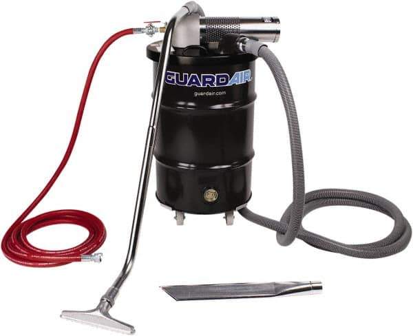 Guardair - 30 Gal Steel Tank, Air Powered Pneumatic Canister Wet/Dry Vacuum - 15 Peak hp, 20' Hose Fitting, Cartridge Filter, Accessories Included - Apex Tool & Supply