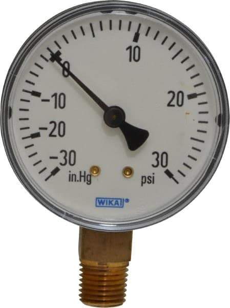 Wika - 2-1/2" Dial, 1/4 Thread, 30-0-30 Scale Range, Pressure Gauge - Lower Connection Mount, Accurate to 3-2-3% of Scale - Apex Tool & Supply