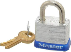Master Lock - 9/16" Shackle Clearance, Keyed Different Padlock - 1/2" Shackle Width, 3/16" Shackle Diam, Brass - Apex Tool & Supply