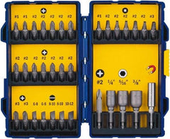 Irwin - 33 Piece, 1/4" Drive Screwdriver Bit Set - #1 to #3 Phillips, 0.05 to 1/4" Hex, 1.27 to 10mm Hex, #1 to #3 Square Recess - Apex Tool & Supply