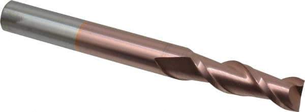 Accupro - 5/8", 2" LOC, 5/8" Shank Diam, 6" OAL, 2 Flute, Solid Carbide Square End Mill - Single End, TiCN Finish, Spiral Flute, 40° Helix, Centercutting, Right Hand Cut, Right Hand Flute - Apex Tool & Supply