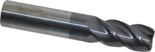 Accupro - 5/8", 4 Flute, Single End, Solid Carbide, 0.06" Corner Radius End Mill - 3-1/2" OAL, 40° Helix, Right Hand Flute, 1-1/4" LOC, Right Hand Cut - Apex Tool & Supply