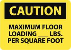 NMC - "Caution - Maximum Floor Loading __ lbs. per Square Foot", 10" Long x 14" Wide, Pressure-Sensitive Vinyl Safety Sign - Rectangle, 0.004" Thick, Use for Accident Prevention - Apex Tool & Supply