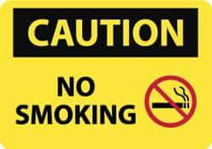 NMC - "Caution - No Smoking", 10" Long x 14" Wide, Pressure-Sensitive Vinyl Safety Sign - Rectangle, 0.004" Thick, Use for Accident Prevention - Apex Tool & Supply