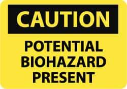 NMC - "Caution - Potential Biohazard Present", 10" Long x 14" Wide, Pressure-Sensitive Vinyl Safety Sign - Rectangle, 0.004" Thick, Use for Hazardous Materials - Apex Tool & Supply