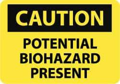 NMC - "Caution - Potential Biohazard Present", 10" Long x 14" Wide, Pressure-Sensitive Vinyl Safety Sign - Rectangle, 0.004" Thick, Use for Hazardous Materials - Apex Tool & Supply