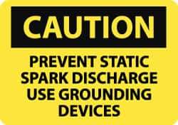 NMC - "Caution - Prevent Static Spark Discharge - Use Grounding Devices", 10" Long x 14" Wide, Pressure-Sensitive Vinyl Safety Sign - Rectangle, 0.004" Thick, Use for Accident Prevention - Apex Tool & Supply