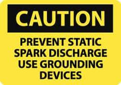 NMC - "Caution - Prevent Static Spark Discharge - Use Grounding Devices", 10" Long x 14" Wide, Pressure-Sensitive Vinyl Safety Sign - Rectangle, 0.004" Thick, Use for Accident Prevention - Apex Tool & Supply