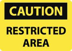 NMC - "Caution - Restricted Area", 10" Long x 14" Wide, Pressure-Sensitive Vinyl Safety Sign - Rectangle, 0.004" Thick, Use for Security & Admittance - Apex Tool & Supply