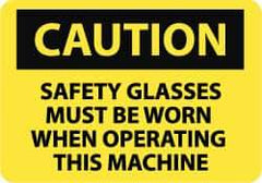 NMC - "Caution - Safety Glasses Must Be Worn When Operating This Machine", 10" Long x 14" Wide, Pressure-Sensitive Vinyl Safety Sign - Rectangle, 0.004" Thick, Use for Accident Prevention - Apex Tool & Supply