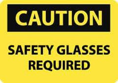 NMC - "Caution - Safety Glasses Required", 10" Long x 14" Wide, Pressure-Sensitive Vinyl Safety Sign - Rectangle, 0.004" Thick, Use for Accident Prevention - Apex Tool & Supply