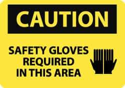 NMC - "Caution - Safety Gloves Required in This Area", 10" Long x 14" Wide, Pressure-Sensitive Vinyl Safety Sign - Rectangle, 0.004" Thick, Use for Accident Prevention - Apex Tool & Supply