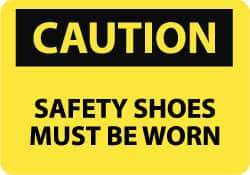 NMC - "Caution - Safety Shoes Must Be Worn", 10" Long x 14" Wide, Pressure-Sensitive Vinyl Safety Sign - Rectangle, 0.004" Thick, Use for Accident Prevention - Apex Tool & Supply