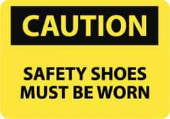 NMC - "Caution - Safety Shoes Must Be Worn", 10" Long x 14" Wide, Pressure-Sensitive Vinyl Safety Sign - Rectangle, 0.004" Thick, Use for Accident Prevention - Apex Tool & Supply