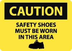 NMC - "Caution - Safety Shoes Must Be Worn in This Area", 10" Long x 14" Wide, Pressure-Sensitive Vinyl Safety Sign - Rectangle, 0.004" Thick, Use for Accident Prevention - Apex Tool & Supply