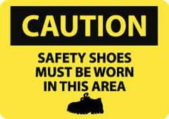 NMC - "Caution - Safety Shoes Must Be Worn in This Area", 10" Long x 14" Wide, Pressure-Sensitive Vinyl Safety Sign - Rectangle, 0.004" Thick, Use for Accident Prevention - Apex Tool & Supply