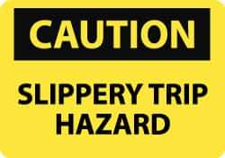 NMC - "Caution - Slippery - Trip Hazard", 10" Long x 14" Wide, Pressure-Sensitive Vinyl Safety Sign - Rectangle, 0.004" Thick, Use for Accident Prevention - Apex Tool & Supply