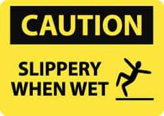 NMC - "Caution - Slippery When Wet", 10" Long x 14" Wide, Pressure-Sensitive Vinyl Safety Sign - Rectangle, 0.004" Thick, Use for Accident Prevention - Apex Tool & Supply