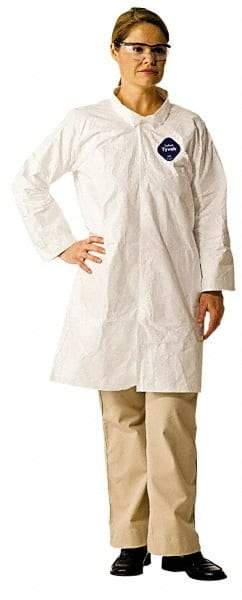 Dupont - Size 4XL White Disposable Chemical Resistant Lab Coat - Tyvek, Snap Front, Open Cuff - Apex Tool & Supply