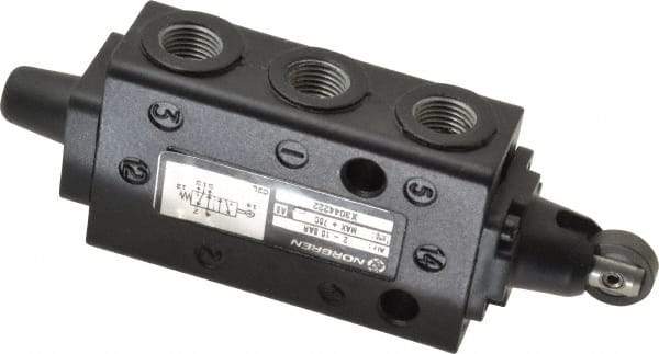 Norgren - 0.34 CV Rate, 1/8" NPT Inlet 5/2 Super Mechanical Valve - 1/8" NPT Inlet, Packed Spool Valve, Roller Actuator - Apex Tool & Supply