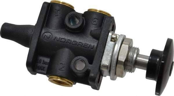 Norgren - 1/8" NPT Packed Spool Valve - Spring Activation, Button, Palm Black & 0.34 CV Rate - Apex Tool & Supply