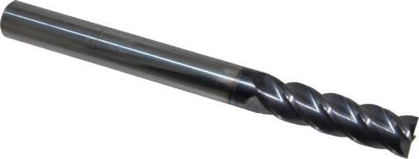 Accupro - 9/16", 2" LOC, 9/16" Shank Diam, 6" OAL, 4 Flute, Solid Carbide Square End Mill - Single End, AlTiN Finish, Spiral Flute, 40° Helix, Centercutting, Right Hand Cut, Right Hand Flute - Apex Tool & Supply