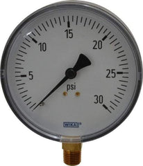 Wika - 4" Dial, 1/4 Thread, 0-30 Scale Range, Pressure Gauge - Lower Connection Mount, Accurate to 3-2-3% of Scale - Apex Tool & Supply