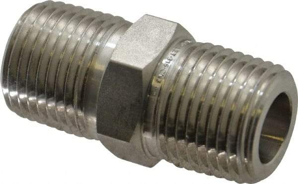 Ham-Let - 1/2" Grade 316 Stainless Steel Pipe Hex Nipple - MNPT End Connections, 7,200 psi - Apex Tool & Supply