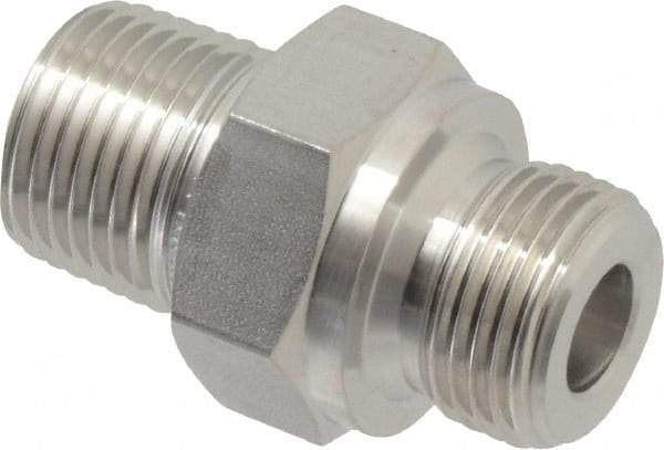 Ham-Let - 3/8" Grade 316 Stainless Steel Pipe Hex Nipple - MNPT x MBSPP End Connections, 7,300 psi - Apex Tool & Supply