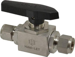 Ham-Let - 1/2" Pipe, Stainless Steel, Inline, Two Way Flow, Instrumentation Ball Valve - 3,000 psi WOG Rating, Tee Handle, PTFE Seal, PTFE Seat, Swaglok SS-45S8 - Apex Tool & Supply