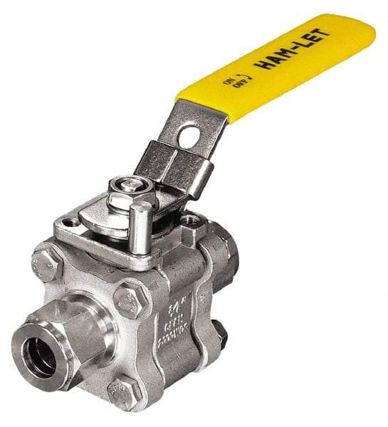 Ham-Let - 1" Pipe, Standard Port, Stainless Steel Swing-Out Ball Valve - 1 Piece, Inline - One Way Flow, Tube O.D. x Tube O.D. Ends, Locking Lever with Plate Handle, 2,000 WOG - Apex Tool & Supply