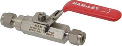 Ham-Let - 1/4" Pipe, Compression x Compression End Connections, Stainless Steel, Inline, Two Way Flow, Instrumentation Ball Valve - 2,000 psi WOG Rating, Locking Lever Handle, Reinforced PTFE Seal, Reinforced PTFE Seat - Apex Tool & Supply