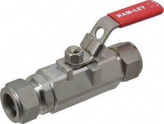 Ham-Let - 3/4" Pipe, Compression x Compression End Connections, Stainless Steel, Inline, Two Way Flow, Instrumentation Ball Valve - 2,000 psi WOG Rating, Locking Lever Handle, Reinforced PTFE Seal, Reinforced PTFE Seat - Apex Tool & Supply