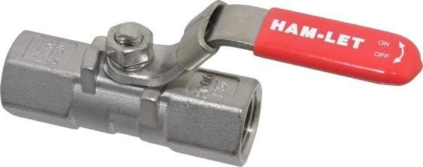 Ham-Let - 1/2" Pipe, FNPT x FNPT End Connections, Stainless Steel, Inline, Two Way Flow, Instrumentation Ball Valve - 2,000 psi WOG Rating, Locking Lever Handle, Reinforced PTFE Seal, Reinforced PTFE Seat - Apex Tool & Supply