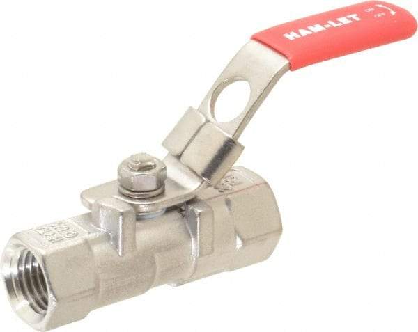 Ham-Let - 1/4" Pipe, FNPT x FNPT End Connections, Stainless Steel, Inline, Two Way Flow, Instrumentation Ball Valve - 2,000 psi WOG Rating, Locking Lever Handle, Reinforced PTFE Seal, Reinforced PTFE Seat - Apex Tool & Supply
