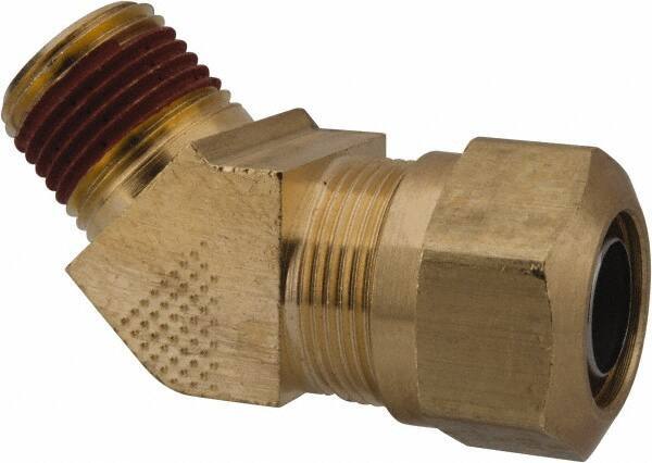 Parker - 3/4" OD, Brass Male 45° Elbow - 150 Max Working psi, -40 to 200°F, Comp x MNPT Ends - Apex Tool & Supply