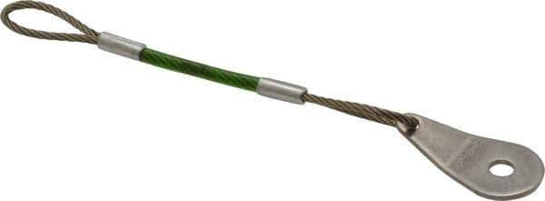 Jergens - 4" Long, Stainless Steel Cable Loop & Tab with Hole End, Quick Release Pin Lanyard - 1/16" Cable Diam, 13/64" Hole Diam, Nylon Cable - Apex Tool & Supply