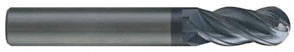 SGS - 15/32" Diam, 1" LOC, 4 Flute Solid Carbide Ball End Mill - AlTiN Finish, Single End, 3" OAL, 1/2" Shank Diam, Spiral Flute - Apex Tool & Supply