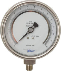 Wika - 4" Dial, 1/4 Thread, 0-15 Scale Range, Pressure Gauge - Lower Connection Mount, Accurate to 0.25% of Scale - Apex Tool & Supply