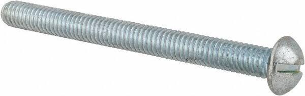 Value Collection - 5/16-18 UNC, 3-1/2" Length Under Head Slotted Drive Machine Screw - Round Head, Alloy Steel, Zinc-Plated Finish, Without Washer - Apex Tool & Supply