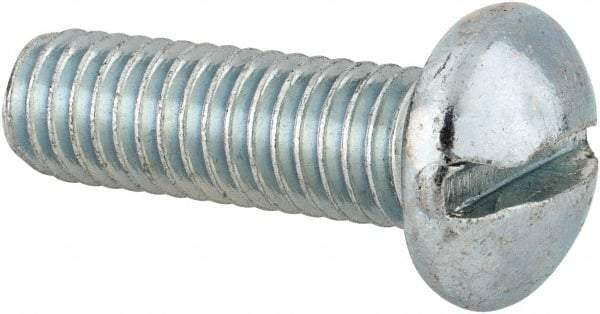 Value Collection - 3/8-16 UNC, 1-1/4" Length Under Head Slotted Drive Machine Screw - Round Head, Alloy Steel, Zinc-Plated Finish, Without Washer - Apex Tool & Supply