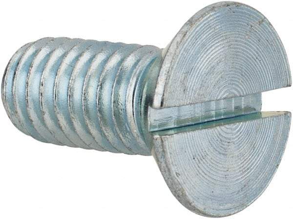 Value Collection - 3/8-16 UNC, 7/8" OAL Slotted Drive Machine Screw - Flat Head, Grade 2 Steel, Zinc-Plated Finish, Without Washer - Apex Tool & Supply