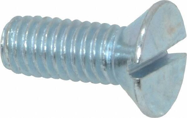 Value Collection - 3/8-16 UNC, 1" OAL Slotted Drive Machine Screw - Flat Head, Grade 2 Steel, Zinc-Plated Finish, Without Washer - Apex Tool & Supply
