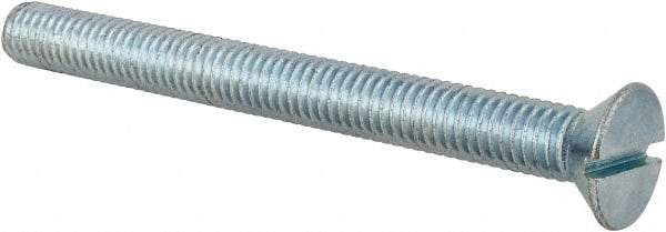 Value Collection - 3/8-16 UNC, 4" OAL Slotted Drive Machine Screw - Flat Head, Grade 2 Steel, Zinc-Plated Finish, Without Washer - Apex Tool & Supply